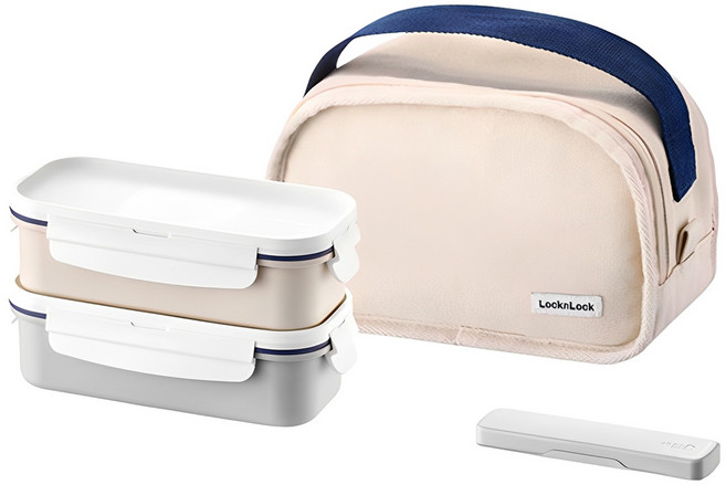 락앤락 데일리 코튼직 직사각 2단 도시락 + 젓가락 + 가방 세트, 아이보리, 1세트 상세 보기