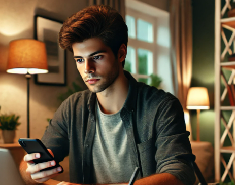 핸드폰을 보고 있는 남성 이미지