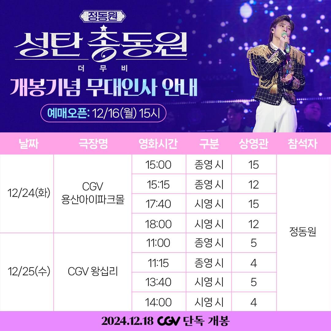 정동원 성탄총동원더무비 예매 무대인사 일정