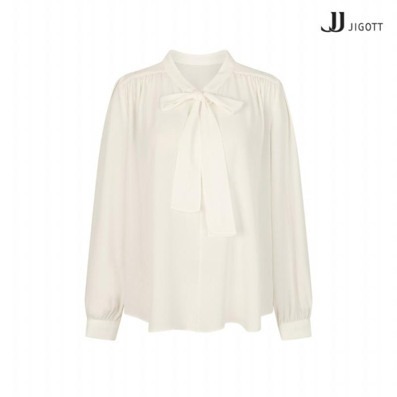JJ지고트 JJ JIGOTT JJ지고트 타이넥 쉬폰 셔링 블라우스 GN3P0BLW1
