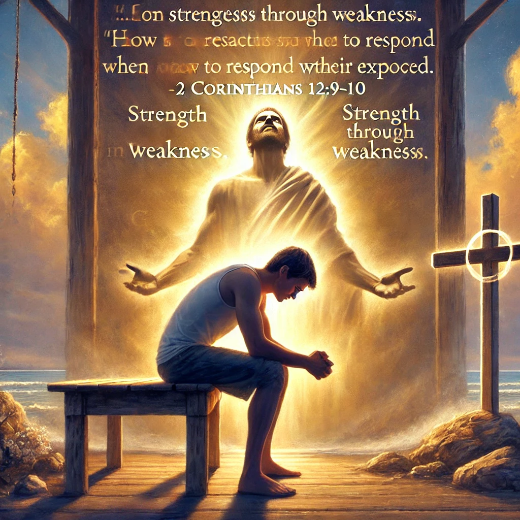 Here is the inspiring image depicting a person reflecting on their weaknesses and difficulties, inspired by 2 Corinthians 12:9-10. The scene illustrates the individual's contemplation on how to find strength and joy in their weakness by aligning with God's perspective.