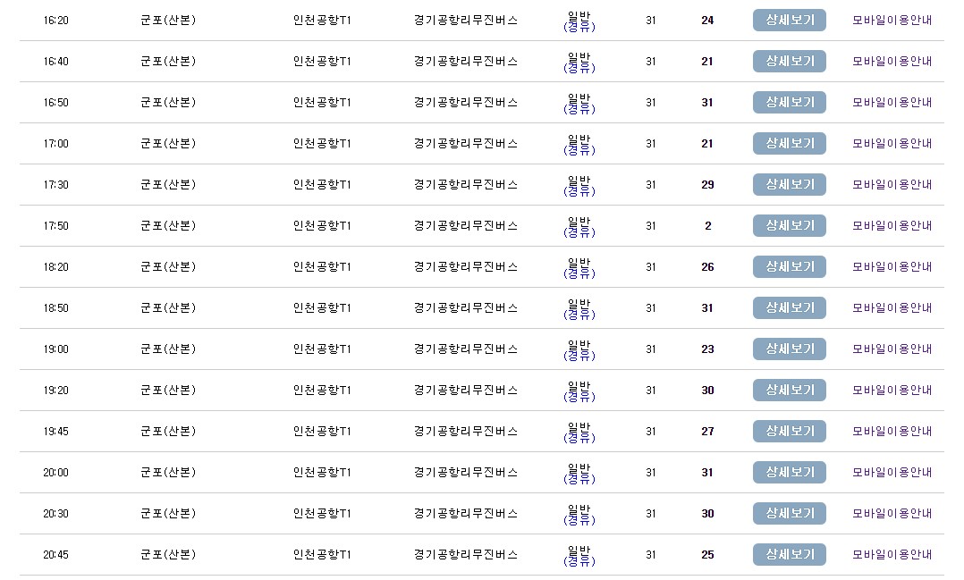 군포(산본) 인천공항 리무진 버스 시간표 요금 예약 방법 4200-1