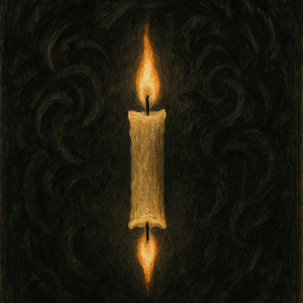 양 끝에서 타는 촛불로 표현한 극한의 상태