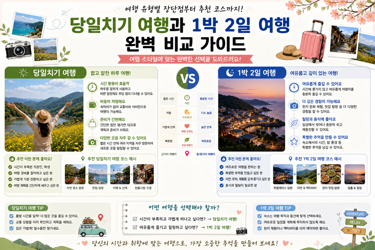 당일치기 여행과 1박2일 여행 완벽 비교 가이드 관련 사진