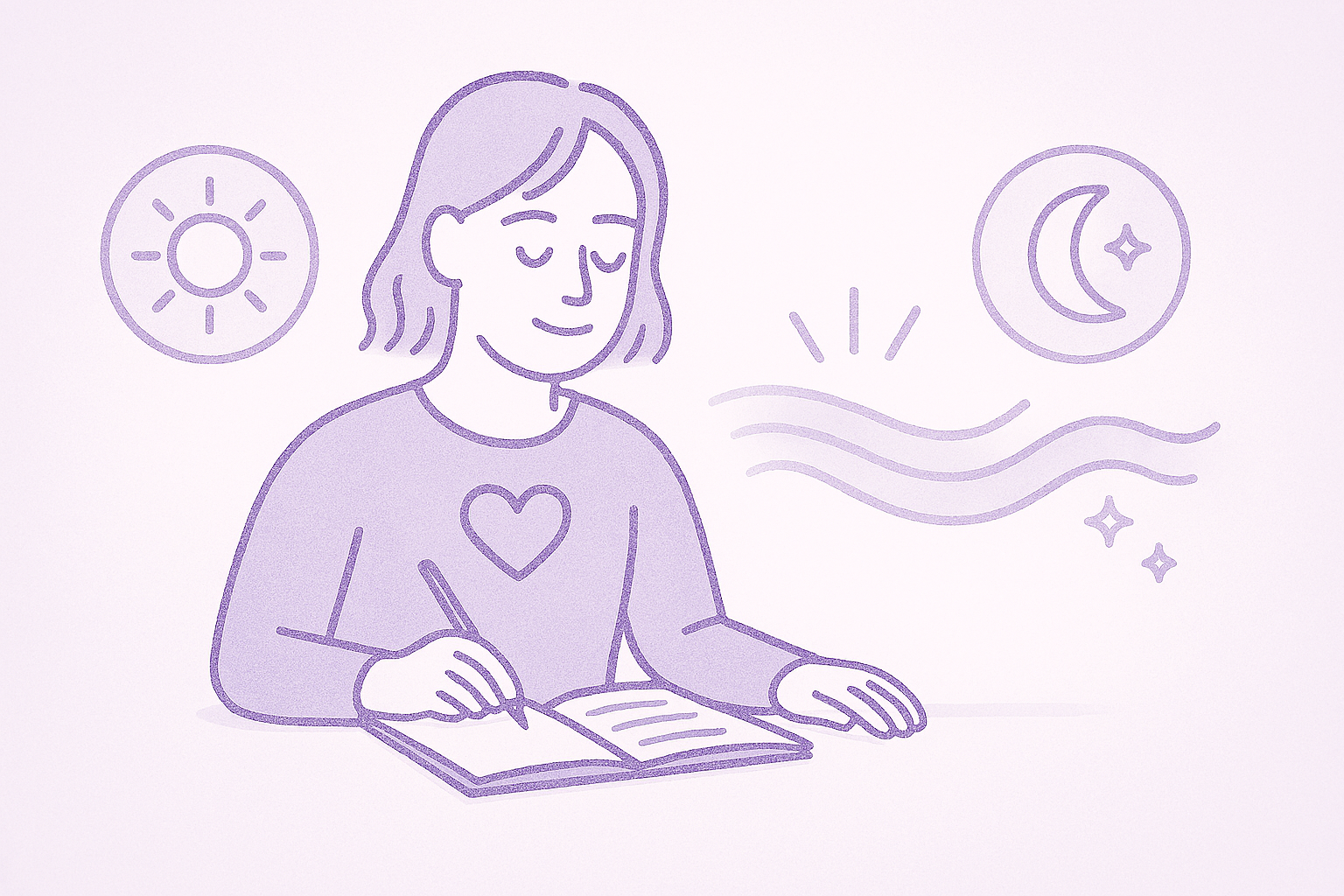 아침과 저녁 기록의 감정 흐름과 내면의 차이를 섬세하게 표현한 일러스트