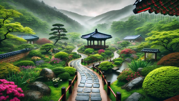 서울근교 비오는 날 수목원 전경 이미지