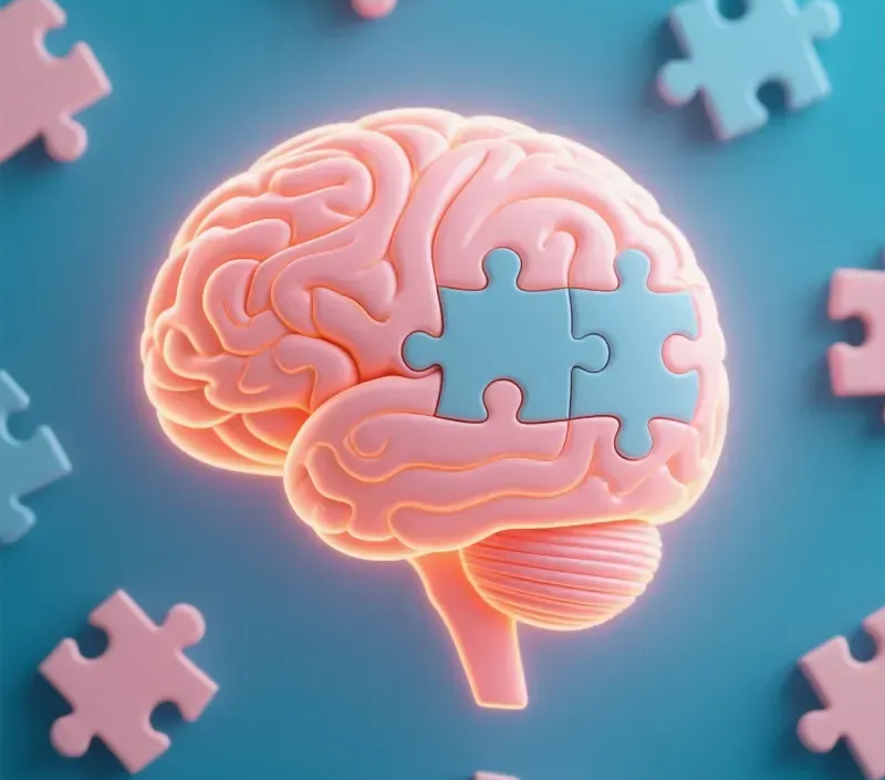 갱년기 기억력 저하와 치매 예방을 상징하는 퍼즐 뇌 그림