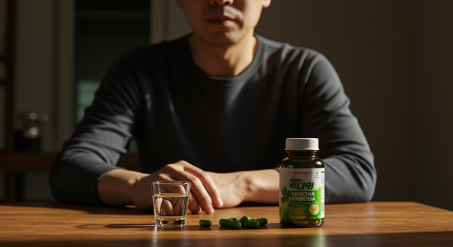 술과 보조제를 함께 놓고 음주 위험을 상징하는 장면