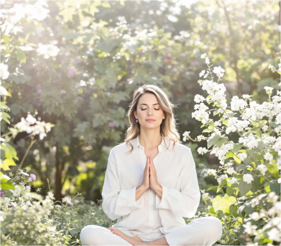 마음을 안정시키기 위해 깊은호흡하며 명상하는 모습