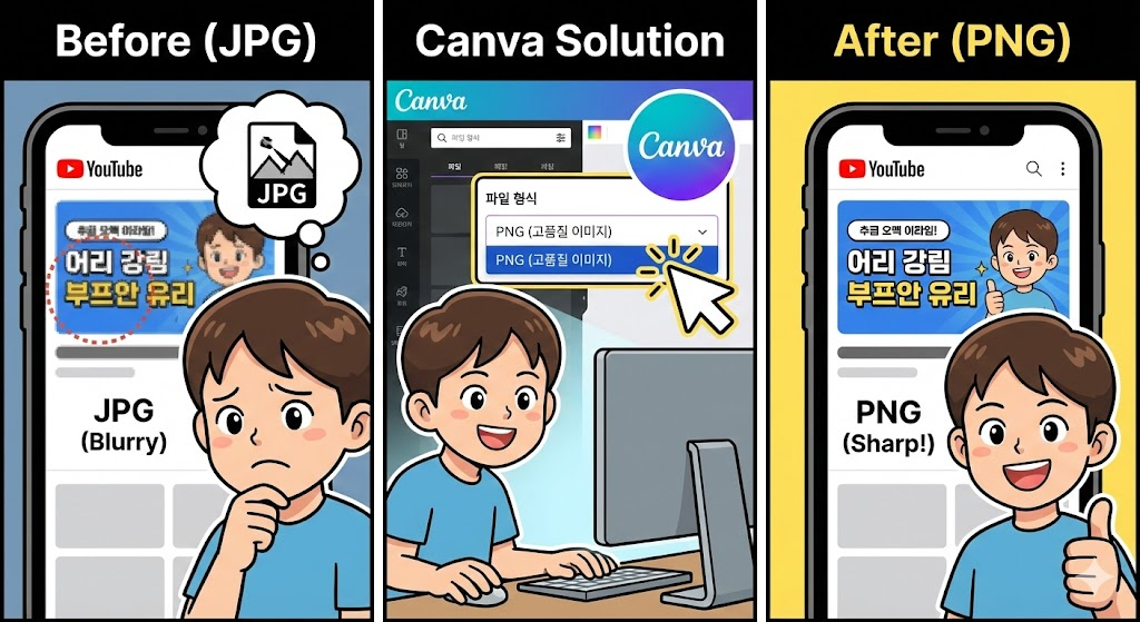 PNG vs JPG: 썸네일 화질 깨짐 없이 저장하는 Canva 최적 설정 공개