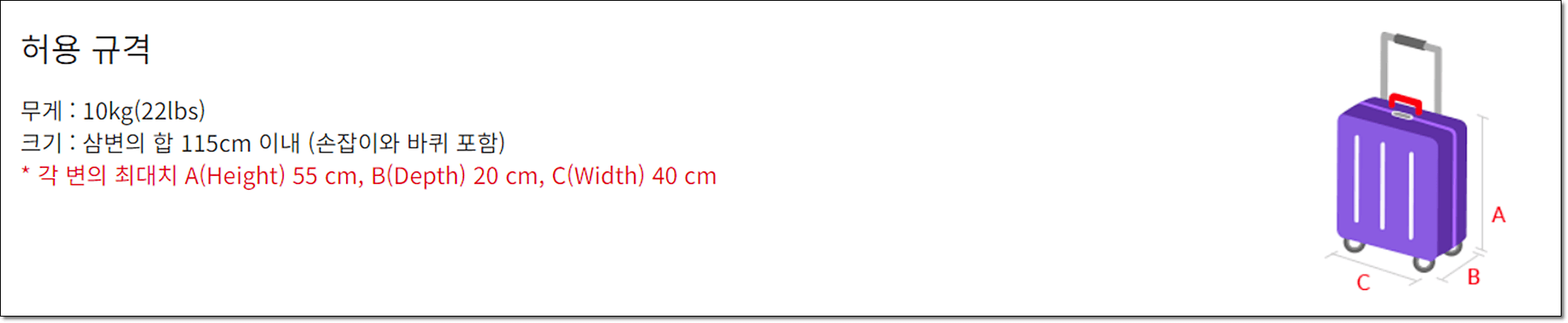 아시아나 기내수화물 규격