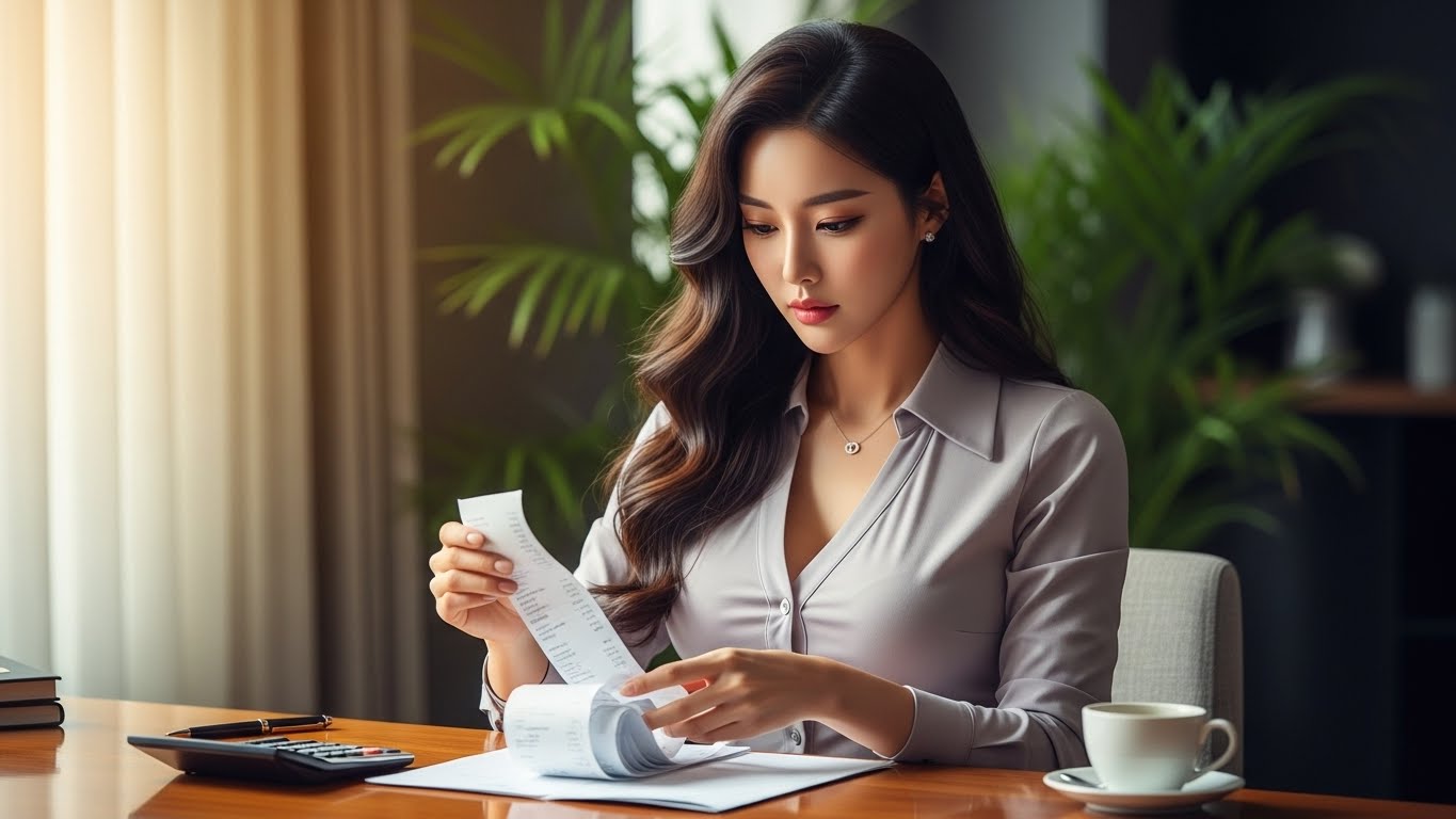 영수증을 보는 여성