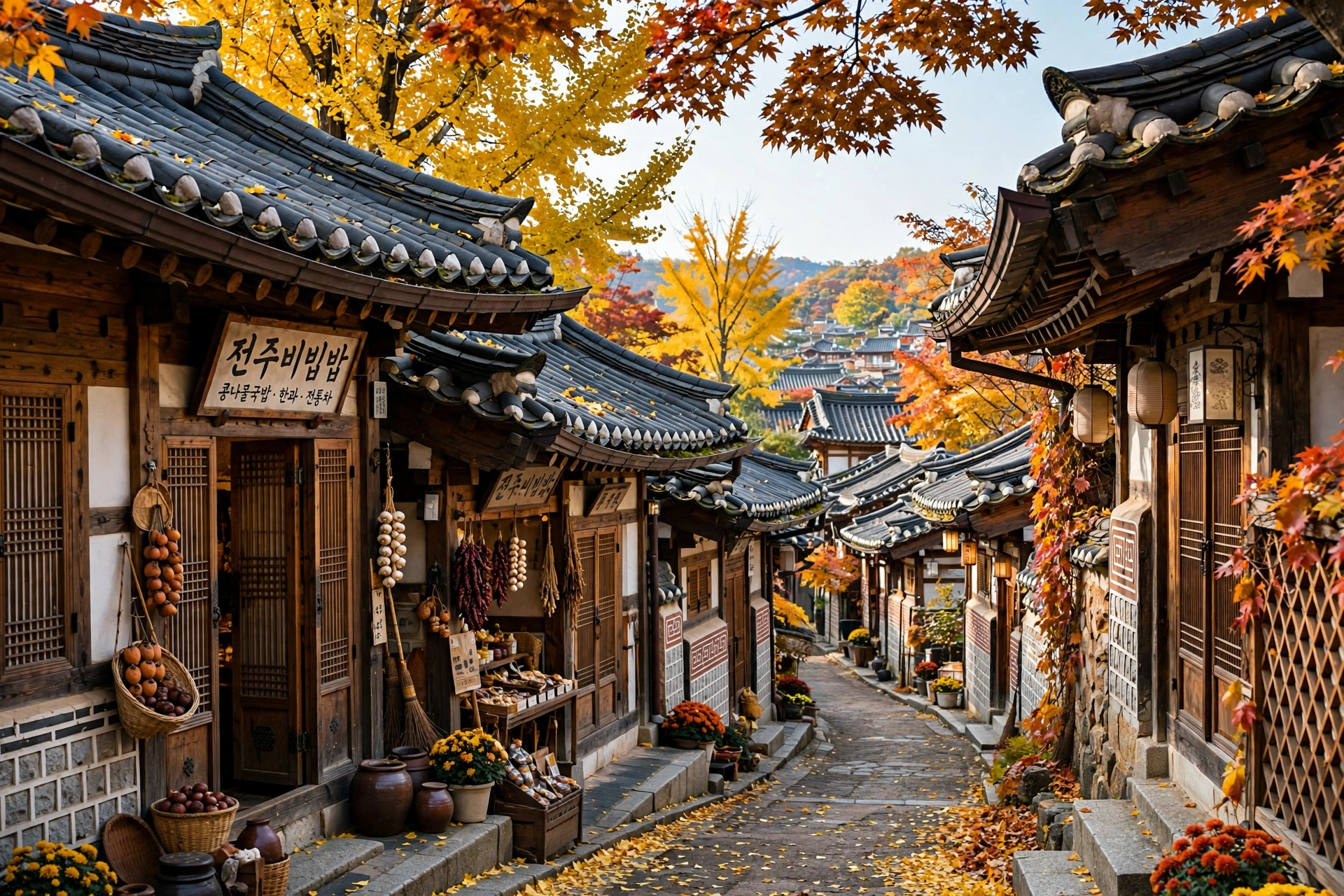 Jeonju Hanok Village traditional Korean houses with tiled roofs