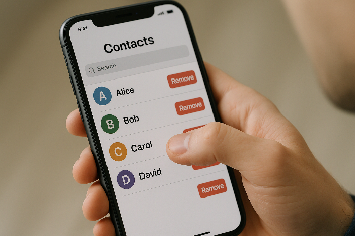 연락처를 삭제하며 관계를 정리하는 청년의 손