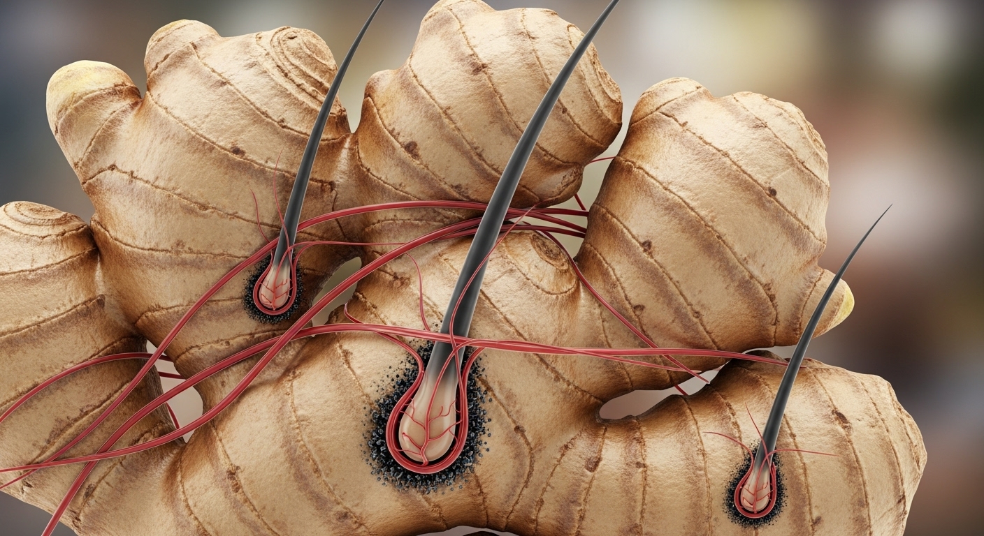 alt="생강이 탈모 개선에 효과적인 4가지 과학적 근거 - 혈관확장, 모낭자극, 멜라닌활성화, 흡수율증가"