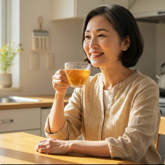 형개 효능 및 부작용, 형개 차 마시는 여성 사진