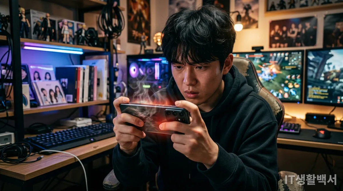 고사양 모바일 게임을 플레이하며 발열되는 스마트폰