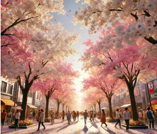 벛꽃 구경 하는 사람들 이미지