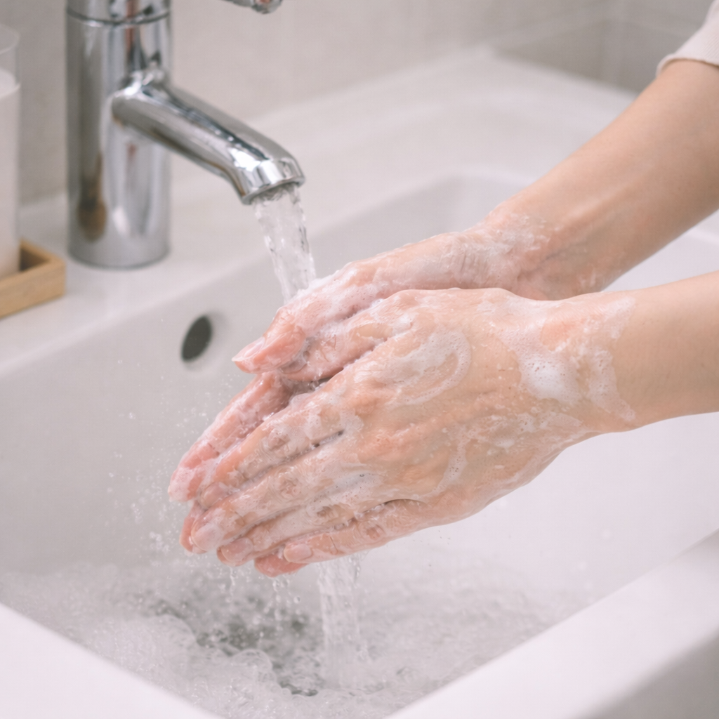 노로바이러스 전염 예방을 위한 올바른 손 씻기 장면