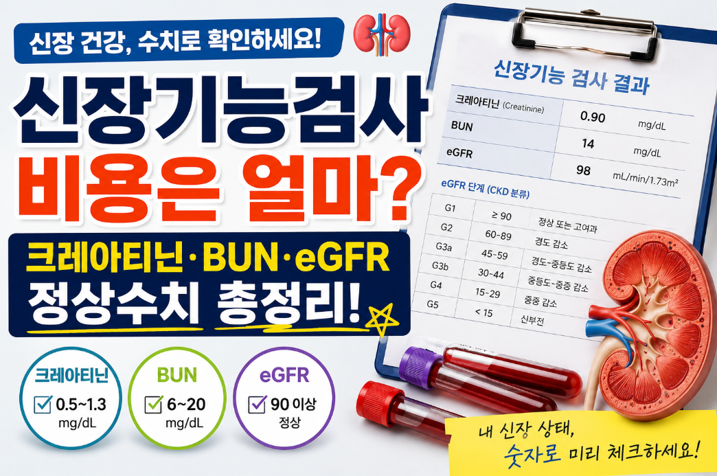 신장기능검사 비용｜크레아티닌&middot;BUN&middot;eGFR 정상수치