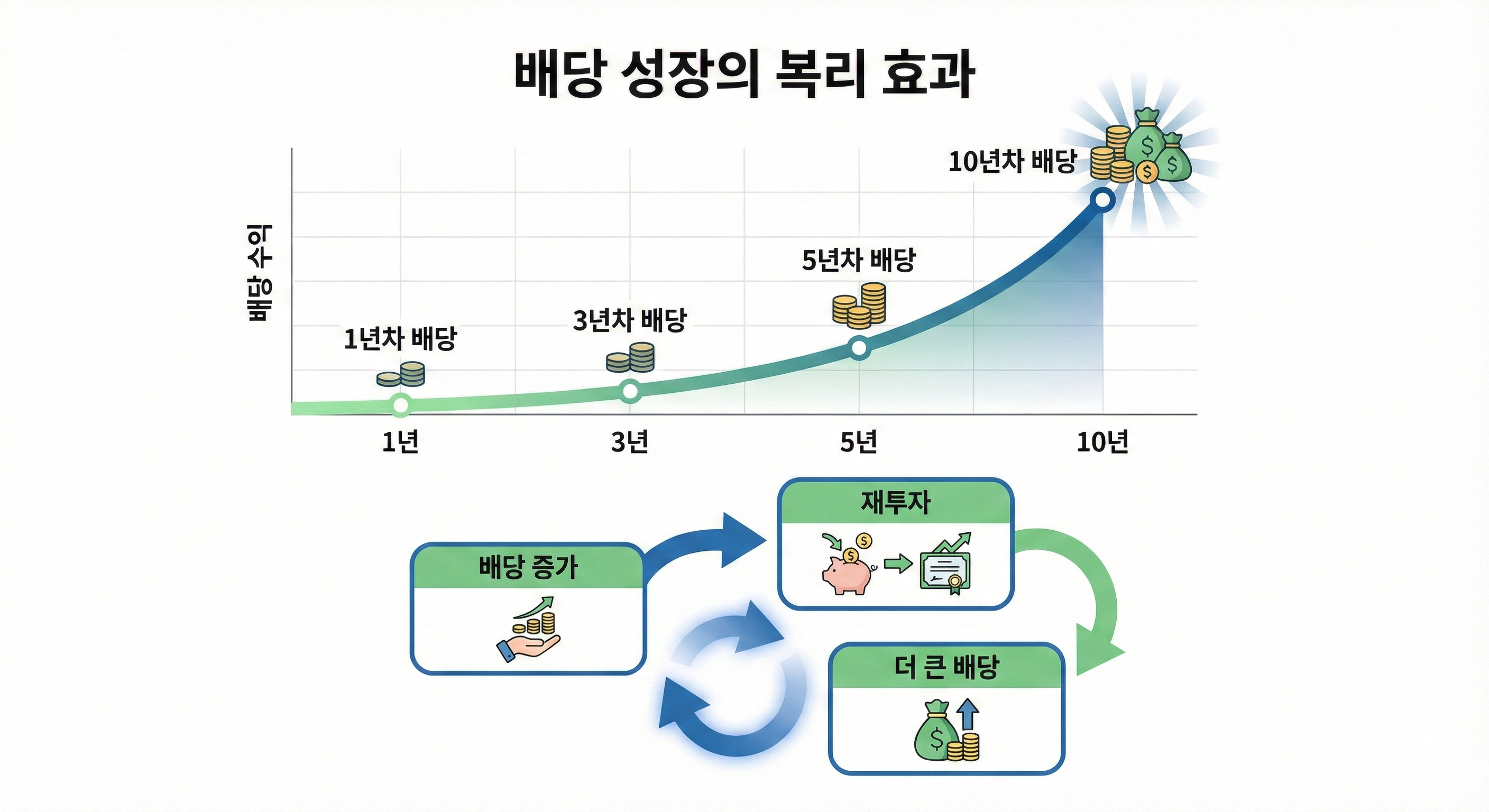 배당성장의 복리 효과 설명 인포그래픽