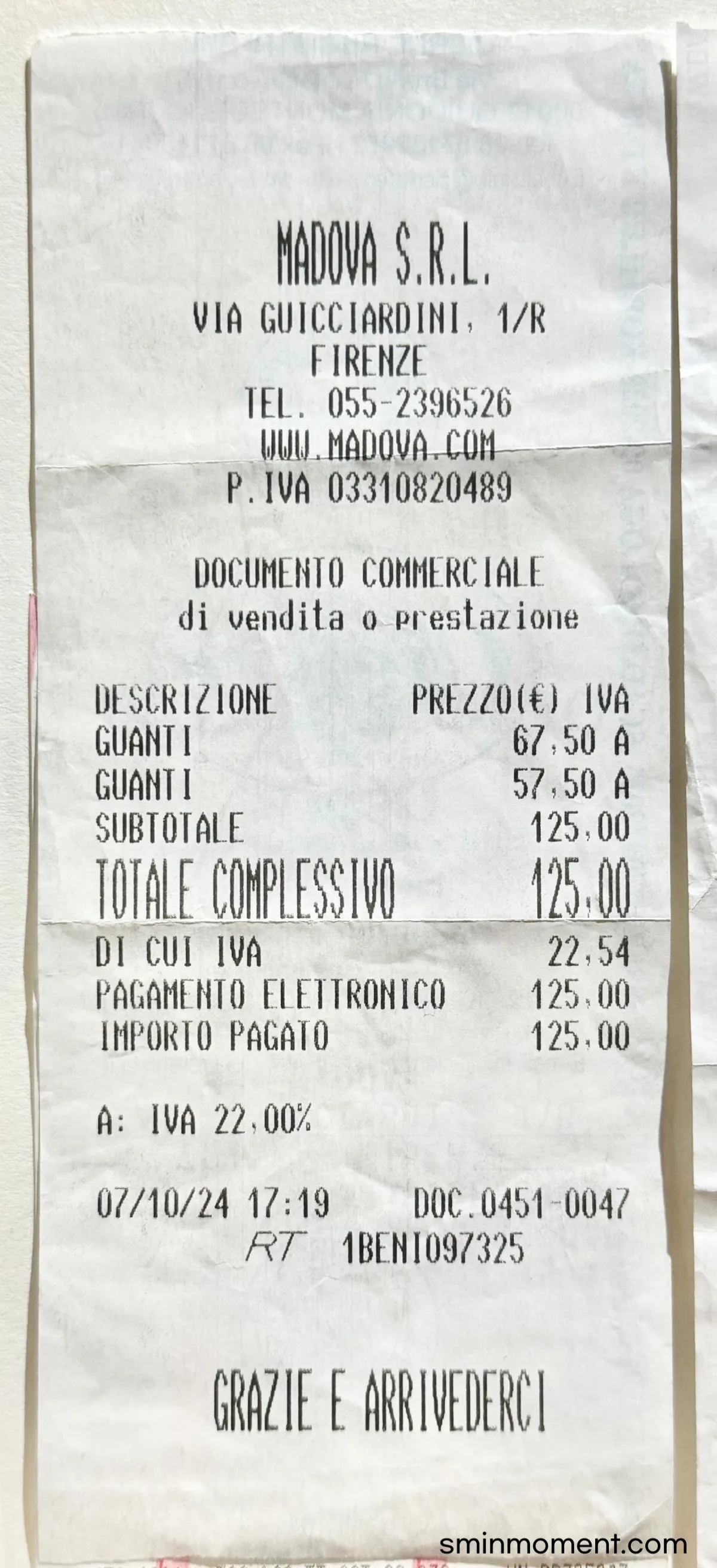 이탈리아-피렌체-마도바-가죽장갑-구매영수증