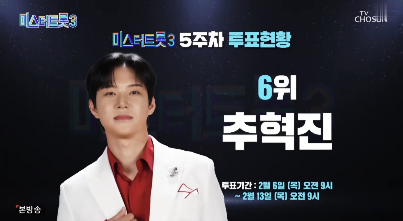 미스터트롯3 8회 5주차 대국민 투표결과 순위