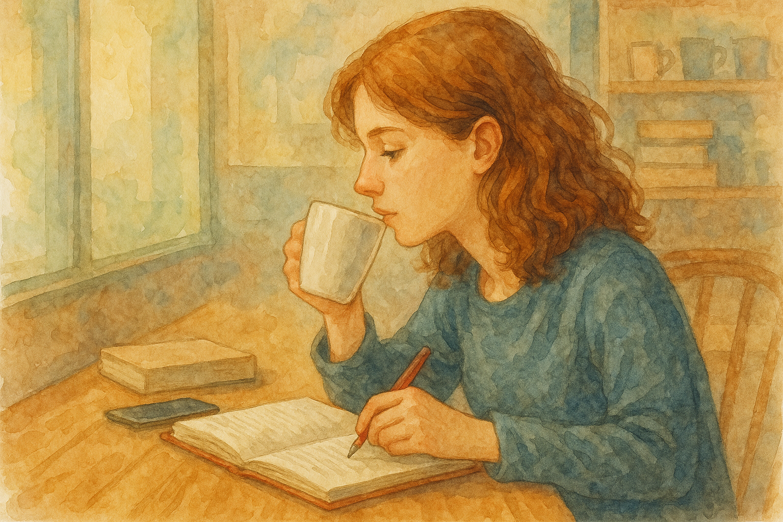 카페에서 공부하는 여유로운 순간