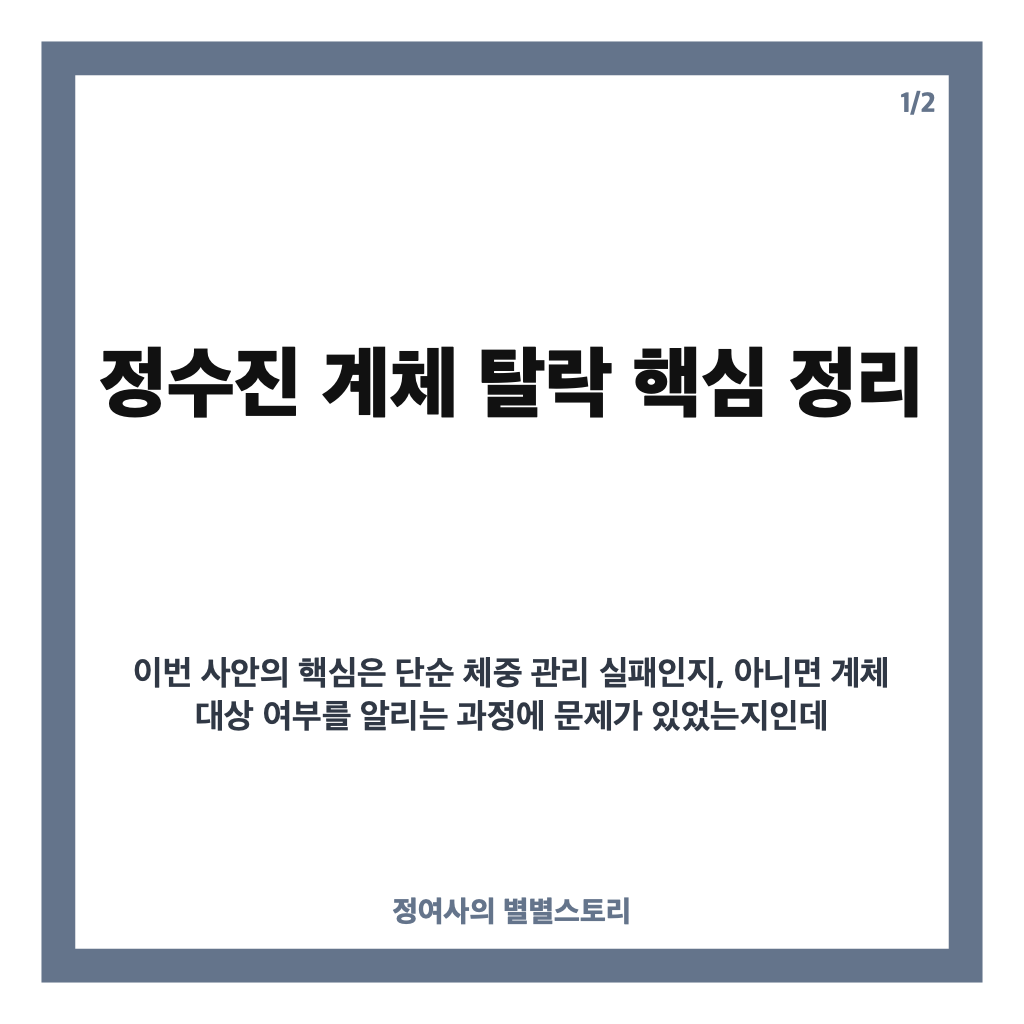 정수진 계체 탈락, 100g 초과와 지도진 안내 논란 정리 카드뉴스 1