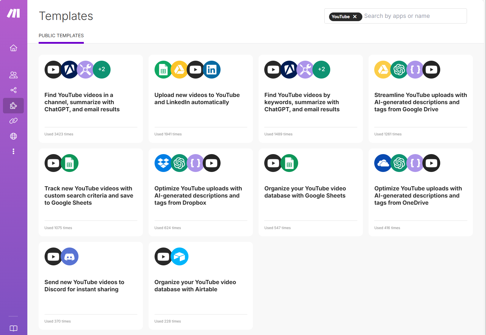Youtube templates in Make.com