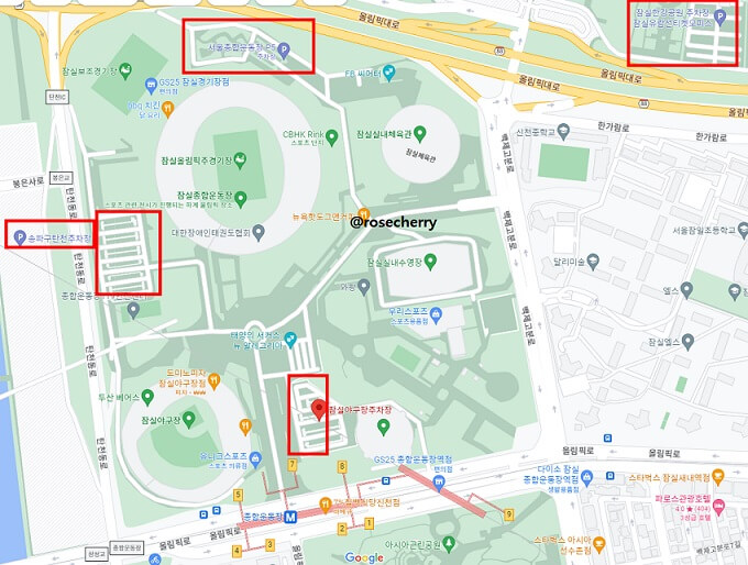 서울종합운동장-주차장과-주변주차장-지도