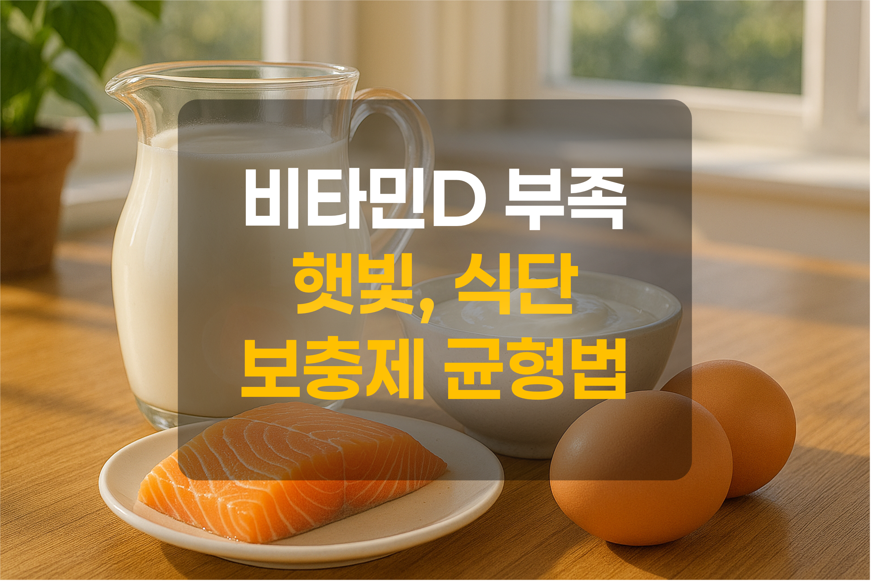 비타민D에 좋은 음식과 햇빛을 표현한 그림