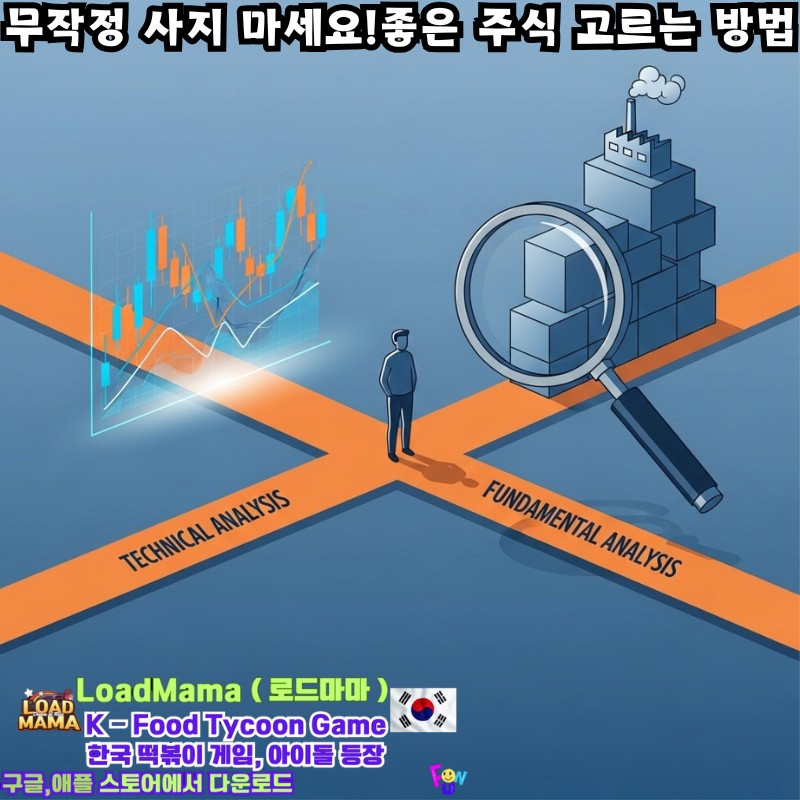교차로에 서 있는 사람을 미니멀하게 표현, 추세선과 주식 차트