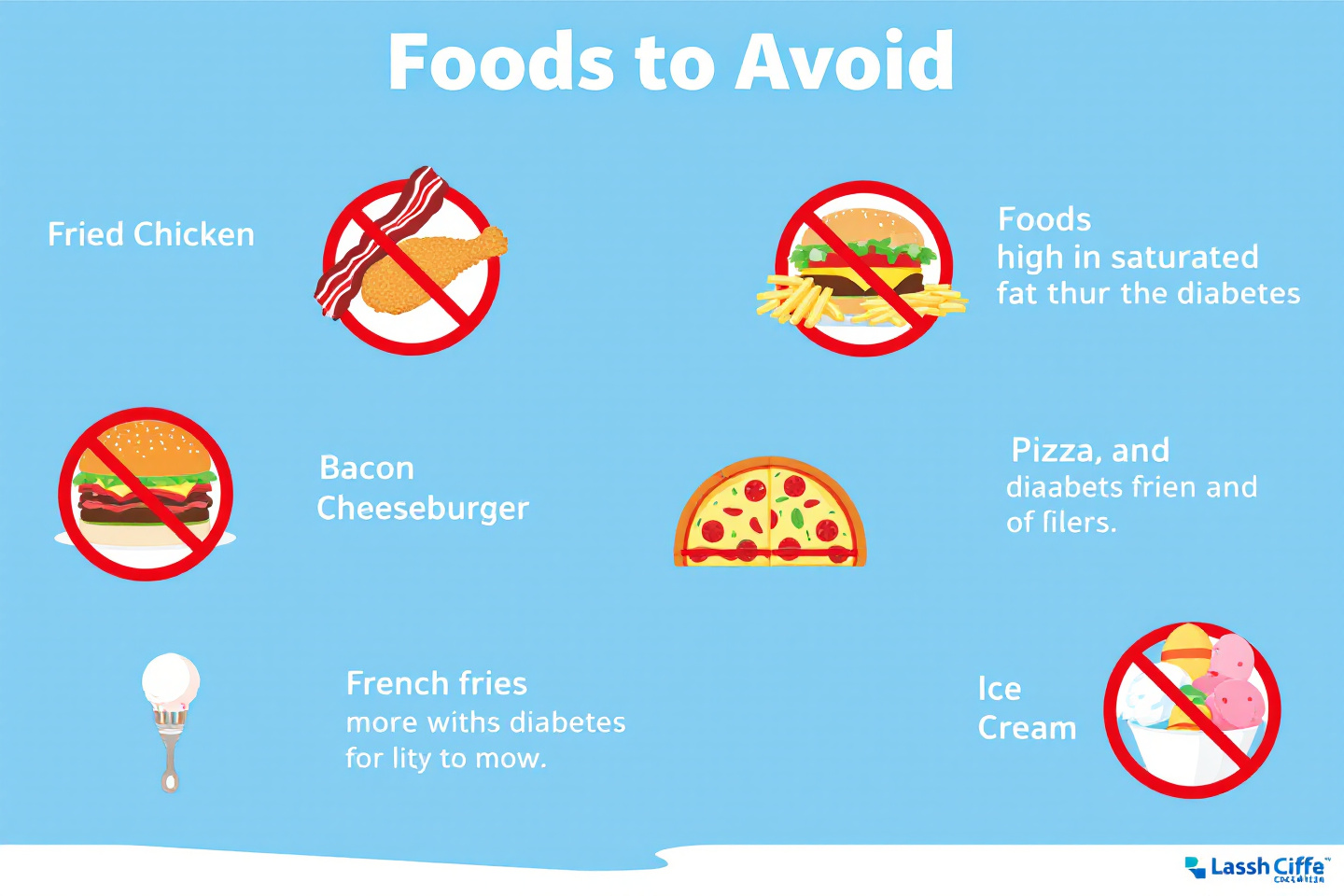"당뇨 환자가 피해야 할 지방 식품 예시를 시각화한 이미지"
