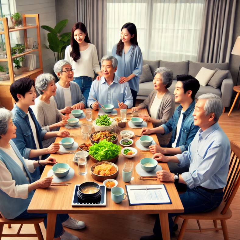다세대 가족이 모여 식사를 하는 모습