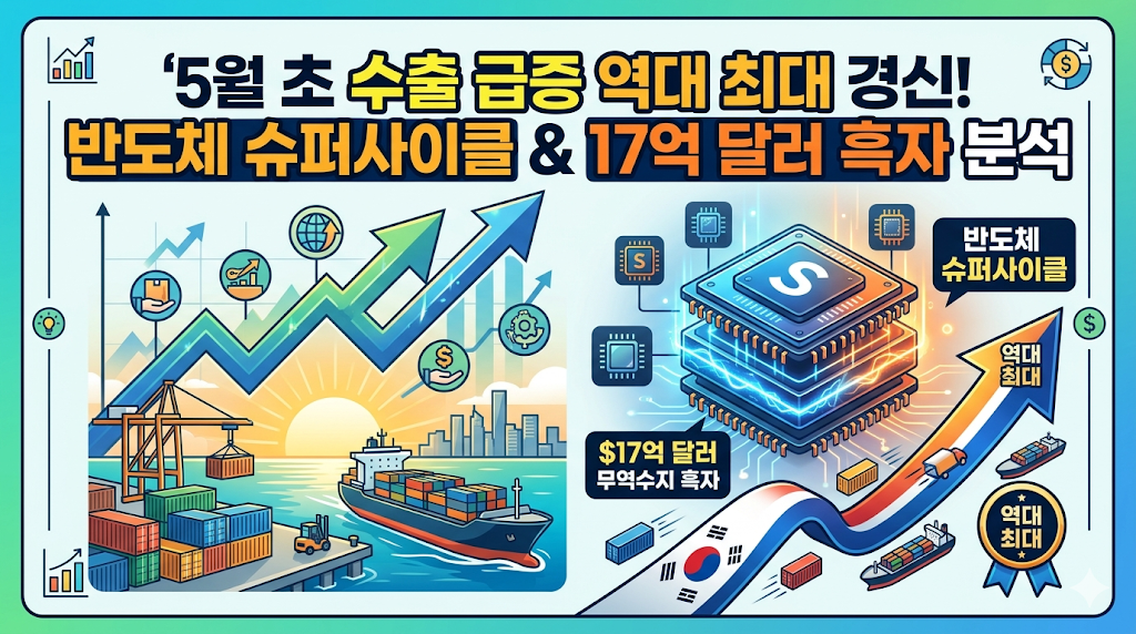 5월 초 수출 급증 역대 최대 경신! 반도체 슈퍼사이클과 무역수지 17억 달러 흑자 분석