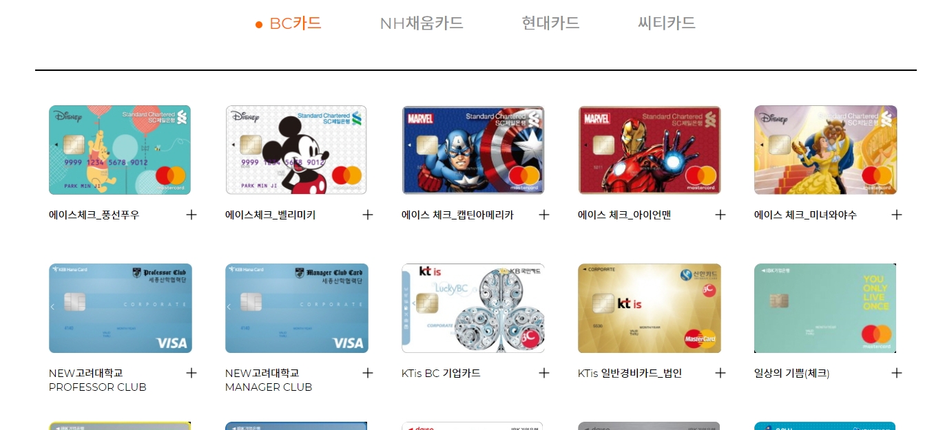 할인이 적용되는 제휴 신용카드 목록 안내