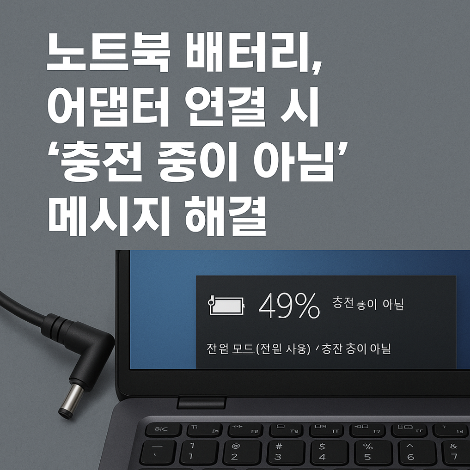 노트북 배터리, 어댑터 연결 시 '충전 중이 아님' 메시지 해결