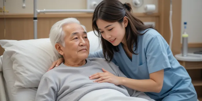 검사 후 환자 돌보는 보호자