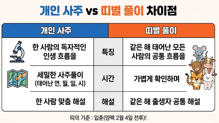 띠별 풀이 및 개인사주 차이