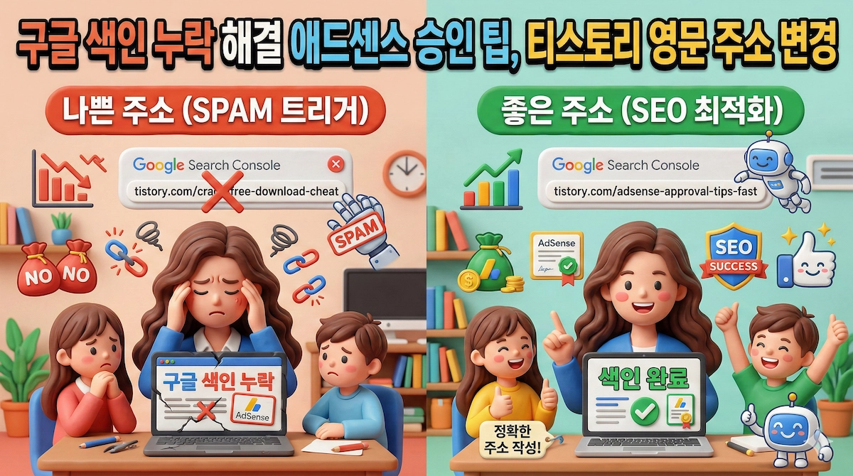구글 색인 누락 해결 애드센스 승인 팁, 티스토리 영문 주소 변경