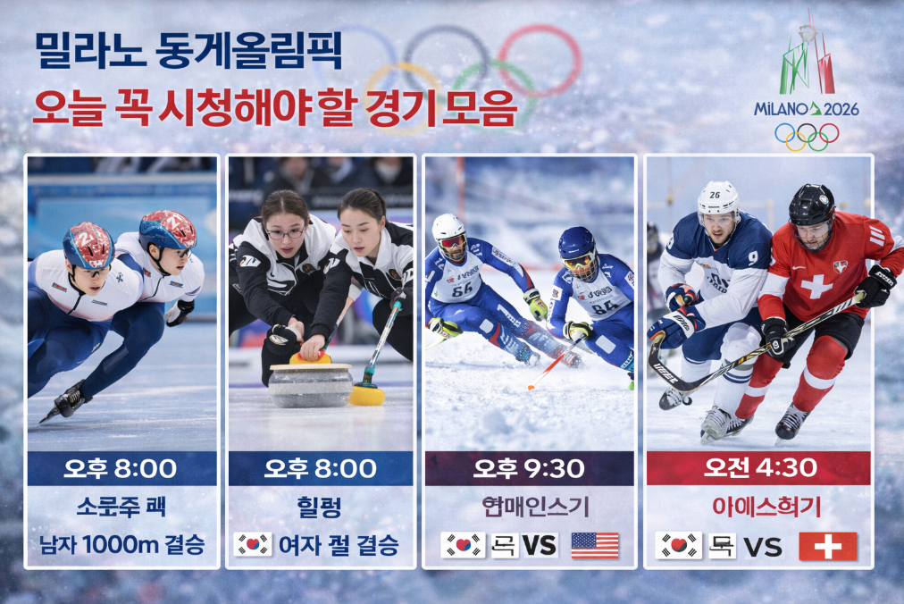2026 밀라노 동계올림픽 오늘의 필수 시청 경기 총정리
