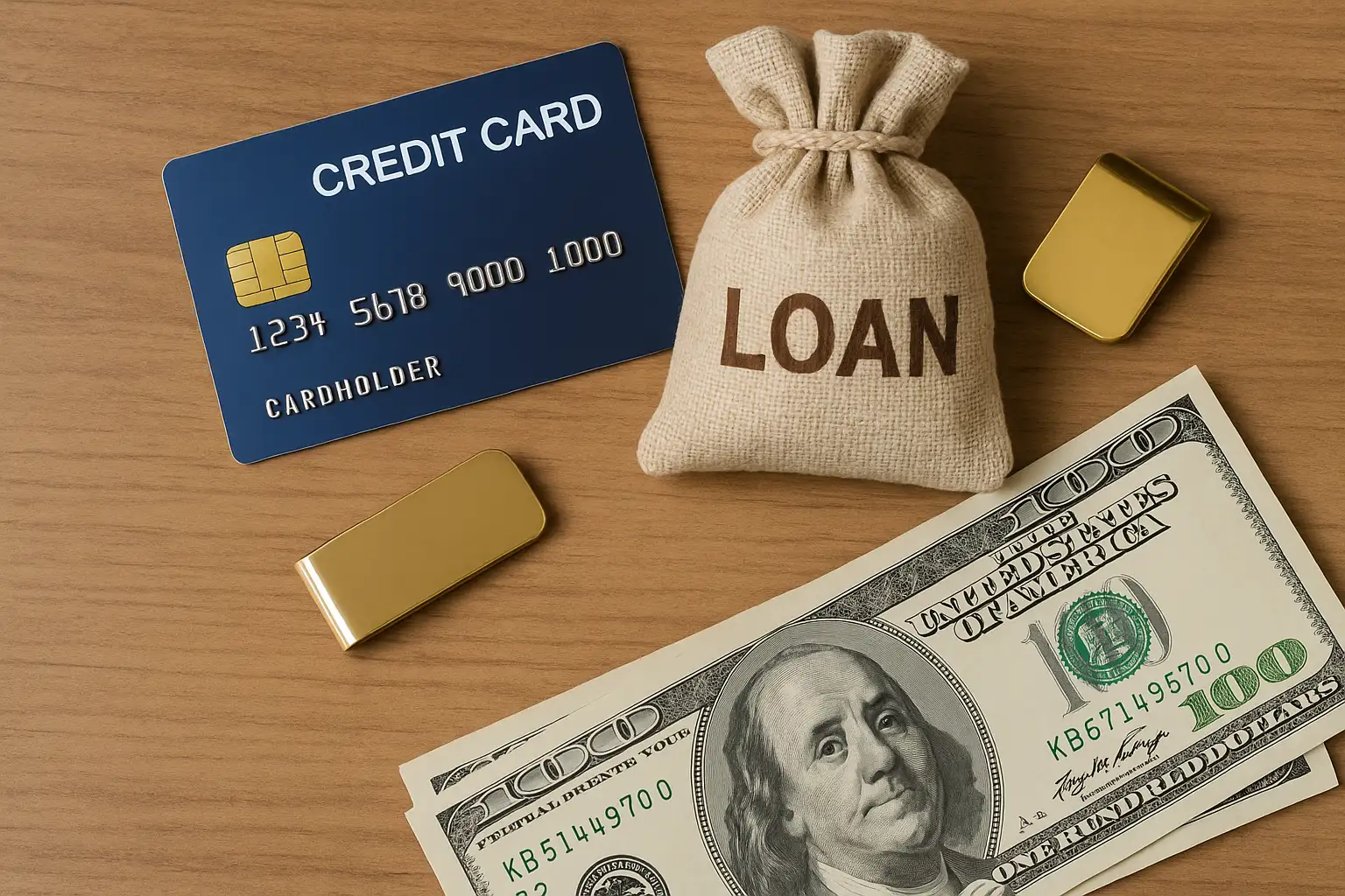 신용카드-대출과-현금서비스를-비교하며-각각의-금융-조건과-이자율-차이를-상징적으로-표현한-이미지로-대출자루와-현금-카드가-함께-배치된-장면
