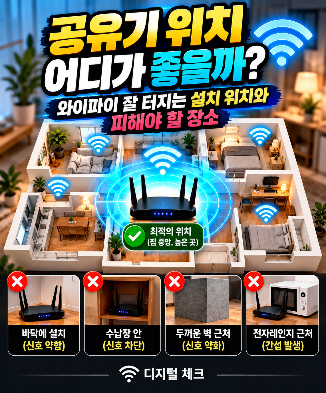 와이파이 공유기 설치 위치와 피해야 할 장소
