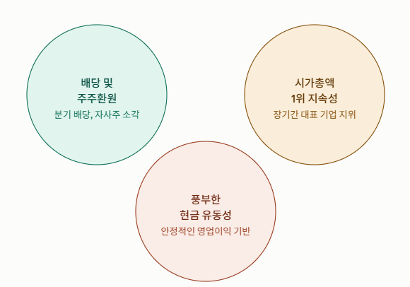 배당, 시총 1위 지속성, 현금 유동성 세 요인으로 본 명품 주식 개념도