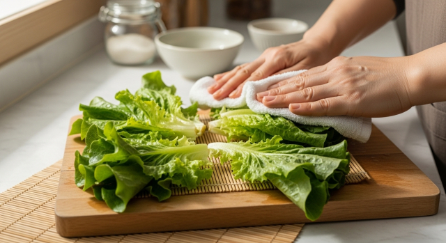 말린 상추 재료를 준비하는 모습