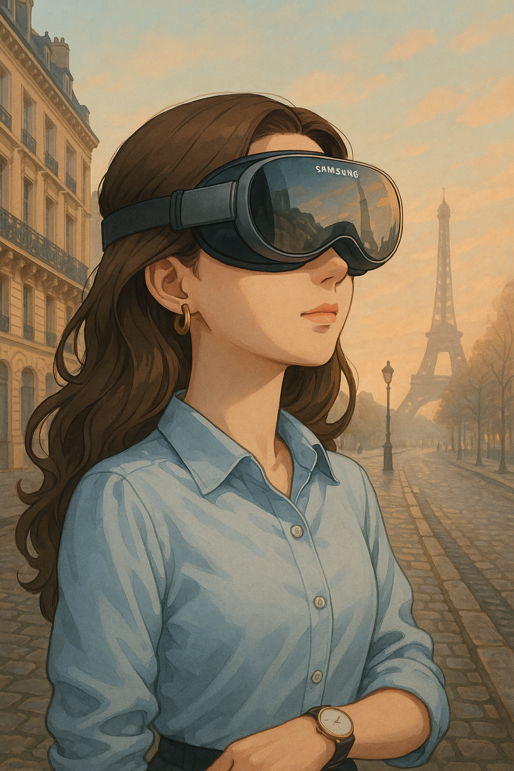 “VR로 파리를 여행하는 여성 – 감각이 확장되는 순간”