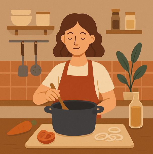 혼자서 요리하는 모습