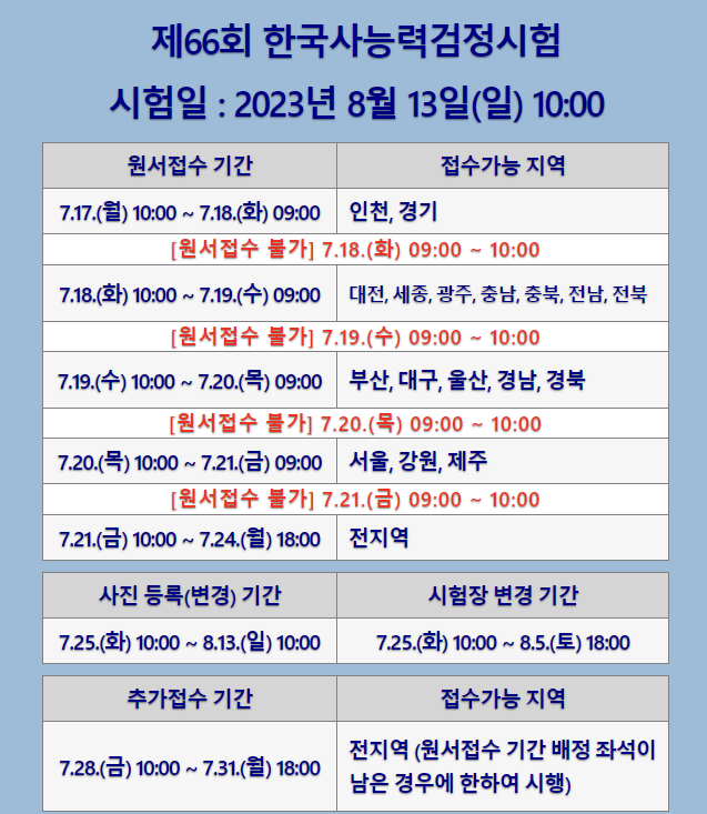 한국사능력검정시험일정
