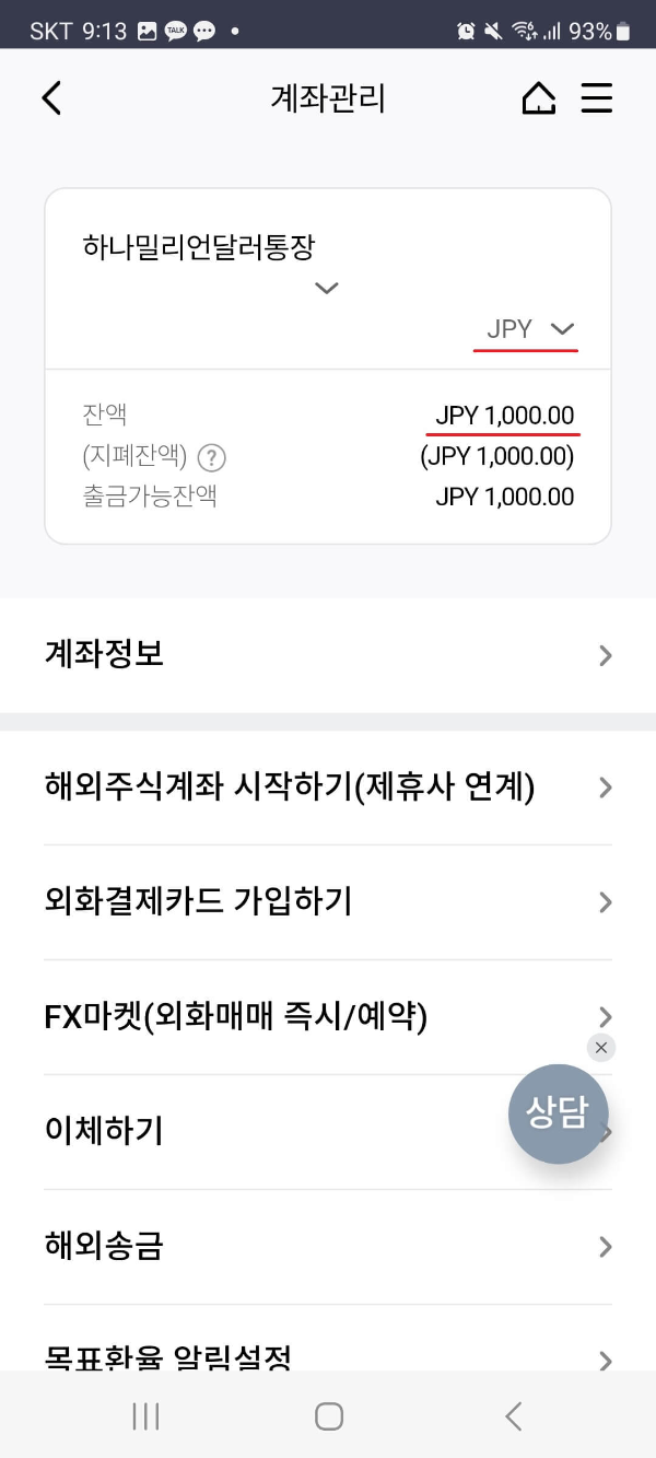 하나은행 환전 지갑